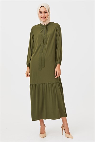 Sitare Geniş Fırfırlı Geniş Elbise- Haki